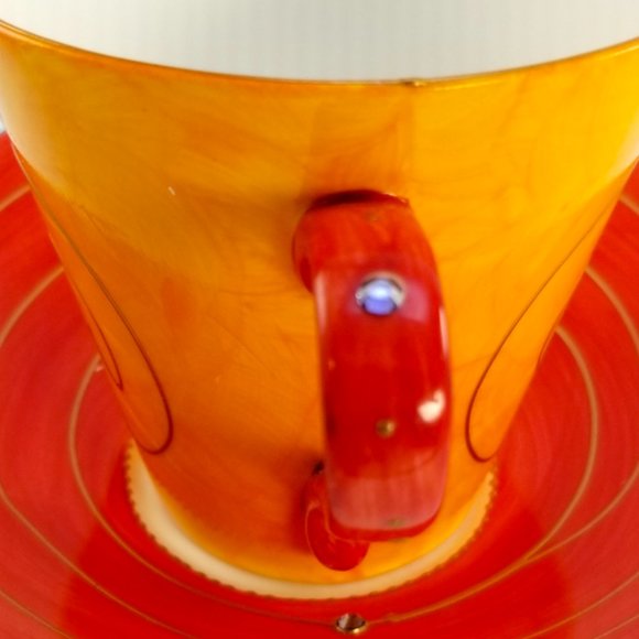 Artistic Porcelain Coffee Mug & Saucer Set, Whimsical Orange-Red Mug-Rhinestones - Picture 14 of 14